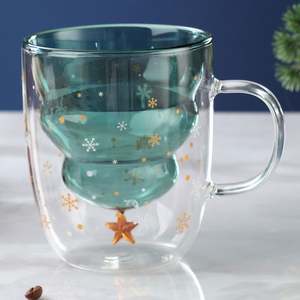 Taza de Navidad con diseño de árbol de Navidad, resistente al calor, de doble vidrio, con forma de estrella, para deseos. - Product Image 5