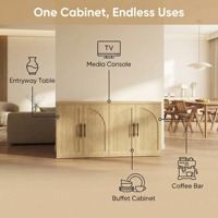 Meuble buffet OEM/ODM avec rangement, buffet latéral symétrique à arche avec étagère réglable, poignées noires, meuble TV en bois