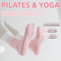 Chaussettes de sport antidérapantes en coton mi-mollet avec logo personnalisé pour femmes, pour le yoga, le pilates et l'entraînement