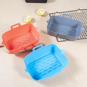 2023 New Rectangle Shaped Low Cost Promotion Pot Liners Insert Tray Pad Basket Air Fryer Silicone Pan