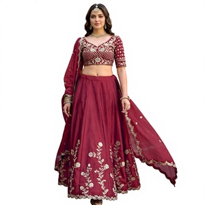 Lehenga Choli marron avec broderie dorée, tenue traditionnelle longue pour femmes, style mariage Inde Pakistan - Product Image 1