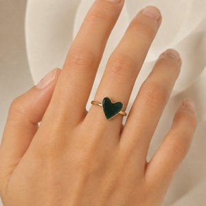 <b>Green</b> Natural Stone Heart <b>Ring</b> Stainless Steel 14K Gold Vacuum Plated Adjustable Statement <b>Ring</b> - Product Image 5