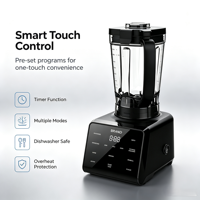 Mixeur Électrique Numérique Programmable Robuste 1400W, Capacité 2L, 3 Vitesses, Broyeur de Glace, 6 Lames, pour Smoothies et Jus, Usage Domestique