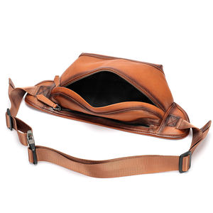 Sac de ceinture en cuir véritable de sport de voyage unisexe avec fermeture à glissière Design en forme de tonneau pour la randonnée et le camping en plein air - Product Image 4