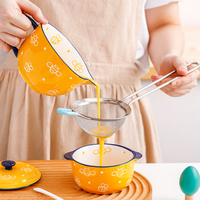 Bol à bec verseur pour cuisine domestique Batteur à oeufs Tasse à gâteau Bol à pâte à salade Bol à mélanger en céramique avec poignée et bec verseur