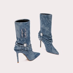 <span class=keywords><strong>Bottes</strong></span> <span class=keywords><strong>hautes</strong></span> en denim délavé bleu sur le genou pour femmes personnalisées de haute qualité - Product Image 3