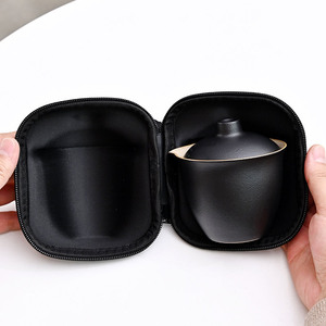 Ceramic Travel Tea Set With Gaiwan And Three Cups Portable Outdoor Use Modern Design Small <b>Camping</b> Gift Storage Bag - Product Image 4