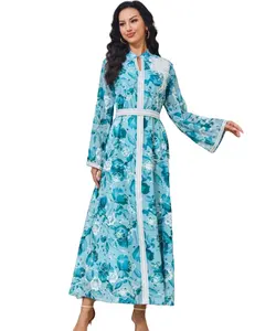 Gaun model baru Muslim bermotif, Gaun Muslim tradisional dengan desain bordir, jubah Arab Timur Tengah