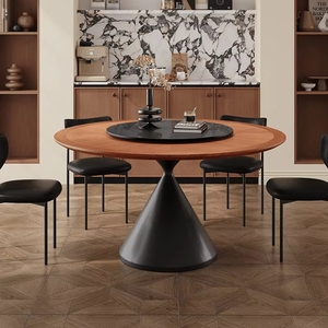 Ensemble de <span class=keywords><strong>table</strong></span> et chaises de salle à manger rondes en bois massif de luxe moderne, 4, 6 ou 8 places, design de meubles noirs rotatifs pour salon et <span class=keywords><strong>restaurant</strong></span> - Product Image 3