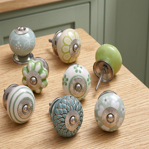 <b>Grey</b> White Ceramic Modern Eco-Friendly Door Knobs and <b>Cabinet</b> Handles for Bedroom Dresser Kitchen Furniture - Product Image 1