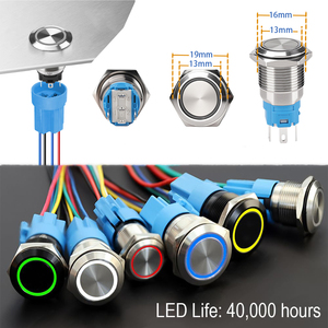12/16/19/22 มม. สวิตช์ปุ่มกด LED แบบกันน้ำ รีเซ็ตแบบชั่วขณะ 1NO ขั้วต่อ 12V/220V IP65 - Product Image 3