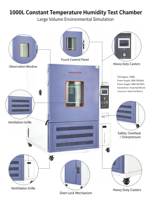 Chambre de température et d'humidité constantes de 1000 L pour équipement de laboratoire avec protection IP65, garantie 1 an