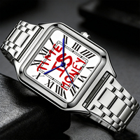 TIME IS MONEY Montre pour homme en acier inoxydable avec cadran carré, montre de luxe pour homme, montre à quartz numérique romaine, étanche