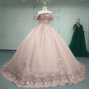 Para Jancember ANY13 Simple cuello de barco imperio con cuentas bordadas flor apliques vestidos de noche fiesta Natural para dulces 15 niñas - Product Image 1