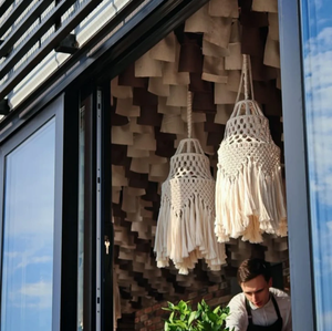 <span class=keywords><strong>Paralume</strong></span> in Cotone Ecologico Fatto a Mano con Filo Sottile, Stile Moderno Tradizionale Mediterraneo Bohemien, con Cornice in Macramè - Product Image 2