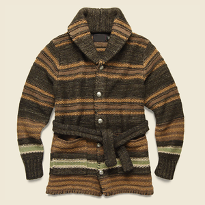 Cárdigan Transpirable de Punto a Rayas de Estilo Retro, 100% Lana - Product Image 1