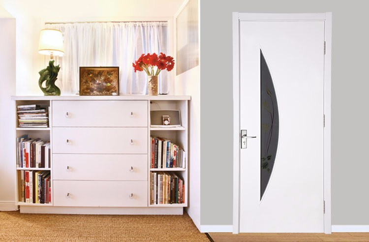 Puerta interior de madera de media luna de vidrio de color blanco