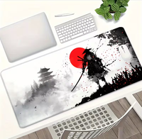 Tapis de souris de jeu XXL extra-long, design artistique samouraï et pagode, base en caoutchouc antidérapante, adapté aux jeux sur PC