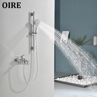 Oire Luxe Bain Douche Mitigeur Robinets En Laiton Poli avec Barre Coulissante Mur Douche Doux Spray Motif pour Appartements Hôtels