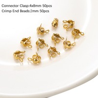 Lot de 100 connecteurs à sertir en acier inoxydable, finition perle, plaqué or 18 carats et argent, pour la fabrication de bijoux, 3 tailles