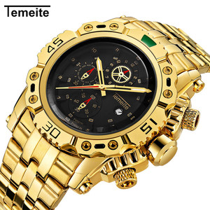 TEMEITE 013G Wholesale <strong>Gold</strong> Mens Quartz Watch Low Cost Heavy Duty Waterproof Date Display Luxury New Business Wristwatch Relogio - Product Image 1
