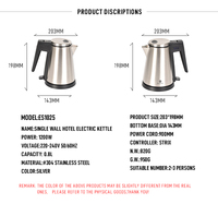 EASTON Compact 0.8L Ketel Listrik Hotel 1200W 304 Stainless Steel Pemanas Air untuk Penggunaan Kamar Tamu Hospitality CE