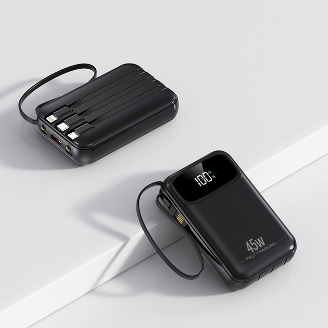 Hot-Selling PD45W Super Fast Charging Power Bank with Digital Display Built-in Cable 20000mAh Gift Custom Logo OEM Support