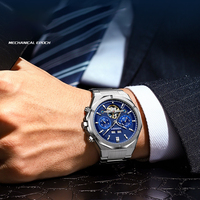 Montre mécanique automatique pour homme, bracelet en acier inoxydable, cadran squelette, multifonction, calendrier, montre de sport de luxe pour homme