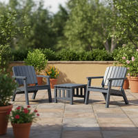 Ensemble de mobilier de jardin en plastique PP pour extérieur, 3 pièces, comprenant un fauteuil une place et une table basse, en plastique injecté