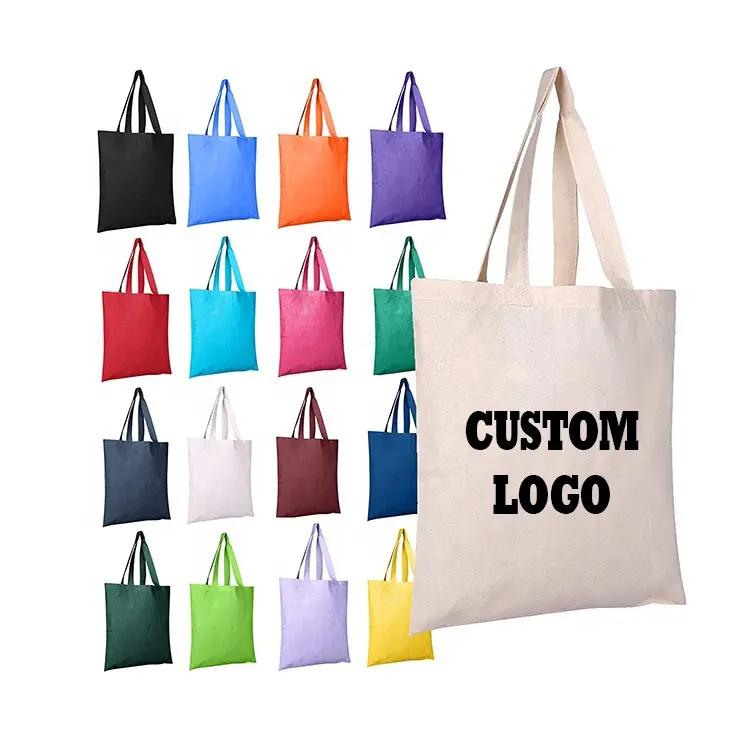 Diskon besar tas Tote belanja katun kanvas kain desainer ramah lingkungan dengan cetak Logo kustom