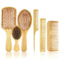 Ensemble de brosses démêlantes écologiques à coussin d'air laser, avec brosse à cheveux en bois à poignée en bambou et brosse massante à coussin