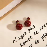 Boucles d'oreilles clous Ancora pour femme en alliage rouge, résine unique avec goutte d'huile, style géométrique rétro, touche d'élégance automnale raffinée