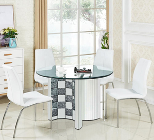 Juego de mesa y sillas de cocina para 4 mesas de <span class=keywords><strong>comedor</strong></span> Juegos de cocina de madera MESA DE <span class=keywords><strong>COMEDOR</strong></span> CON ESPEJO SUPERIOR DE <span class=keywords><strong>CRISTAL</strong></span> REDONDO - Product Image 6