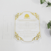 Numéros de table créatifs en acrylique transparent 5x7, panneau de menu de mariage, carte de lieu d'événement imprimée en or avec base
