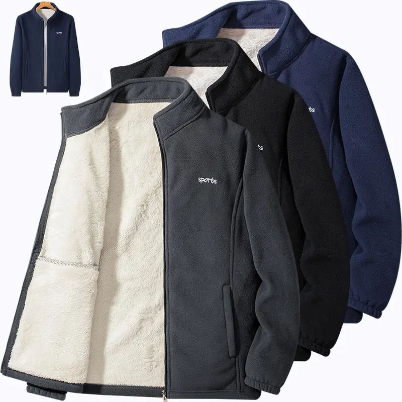 Custom autumn and winter stand collar warm outdoor fleece jacket lamb coat plus size men's jacket
