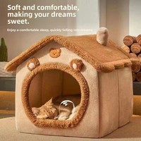 Maison pour animaux de compagnie style panda roux, lit pour chat et chien fermé toute saison, amovible, lavable, chaud