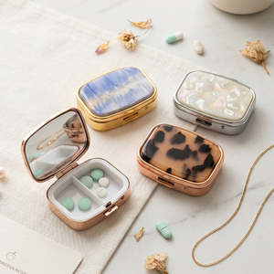 Rounded Rectangle Metal Pill Box Acetate Acrylic <b>Top</b> Plate Push Button Compartment Silver Gold <b>Rose</b> Gold Plated Medicine Case - Product Image 5
