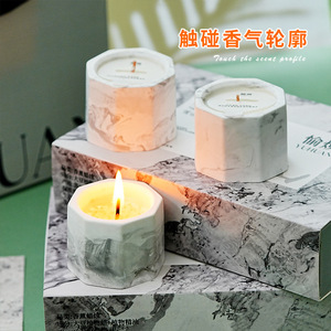 Bougie parfumée octogonale en cire de soja, motif marbre nordique, moulée à la main, cadeau décoratif - Product Image 3