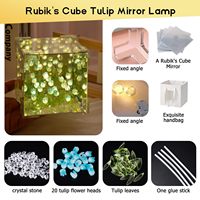 Miroir de nuit cube de tulipe fait à la main 21 fleurs bricolage miroir de tulipe lampe de nuit décor de chambre à coucher pour adolescentes maman veilleuse unique