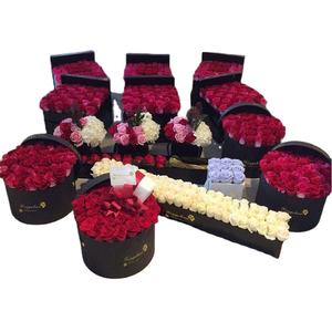 Custom Unique Velvet Roses Bouquet Box Packaging Luxury, Wholesale Cardboard Cylinder Round Hat Suede Flower Gift Box With Lid