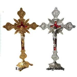 Crucifijo de Pie de Metal Religioso de Plata Antigua, Decoración <span class=keywords><strong>Católica</strong></span> para <span class=keywords><strong>Iglesia</strong></span>/Hogar - Product Image 1