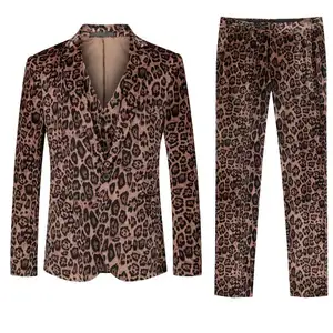 Customs Velvet Animal Print Blazer Suit For Men Suits 3 Pieces African Cotton Leopard Suit