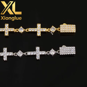 Luxury Gold Plated 5MM Iced Out <b>Chain</b> Bracelet Elastic Clasp Small <b>Cross</b> Design Bling Zircon Stones Fine Jewelry - Product Image 4