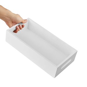 Panier de salle de bain blanc, parfait pour organiser le rangement de l'arrière des toilettes dans la salle de bain Panier à papier hygiénique en bois d'acacia avec poignée - Product Image 1