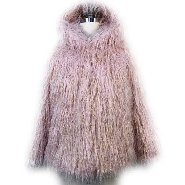 Mode hiver chaud femmes mi-longueur fausse fourrure mongole doublure manteau capuche manteau de fourrure