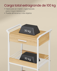 Carro de almacenamiento de baño VASAGLE con cajón superior Carro utilitario rodante de 3 niveles con carros de barra de mesa Carro rodante - Product Image 3