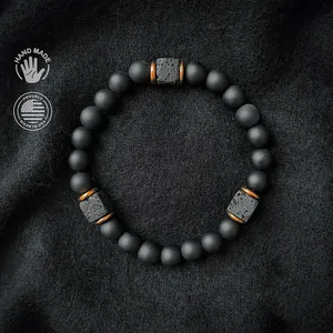 Mens handmade lo lắng cứu trợ vòng đeo tay, 8 mét hạt đen Onyx với Healing đá quý Stretch Vòng đeo tay, pulsera Hombre