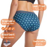 Culottes menstruelles en dentelle de coton pour filles Yong 4 couches anti-fuite avec impression florale pour femmes Culotte sous-vêtements menstruels