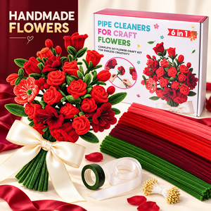 Kit de Ramo de Flores de Chenilla Roja para Manualidades, Tallos de Chenilla para Hacer Rosas, Suministros para el Día de San Valentín - Product Image 1