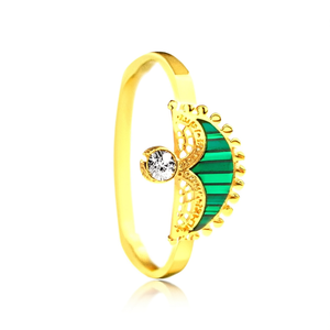 Fashion <b>Ring</b> 316L Stainless Steel PVD <b>Gold</b> Plating Green Enamel Crystal Stone Women's Jewelry - Product Image 2